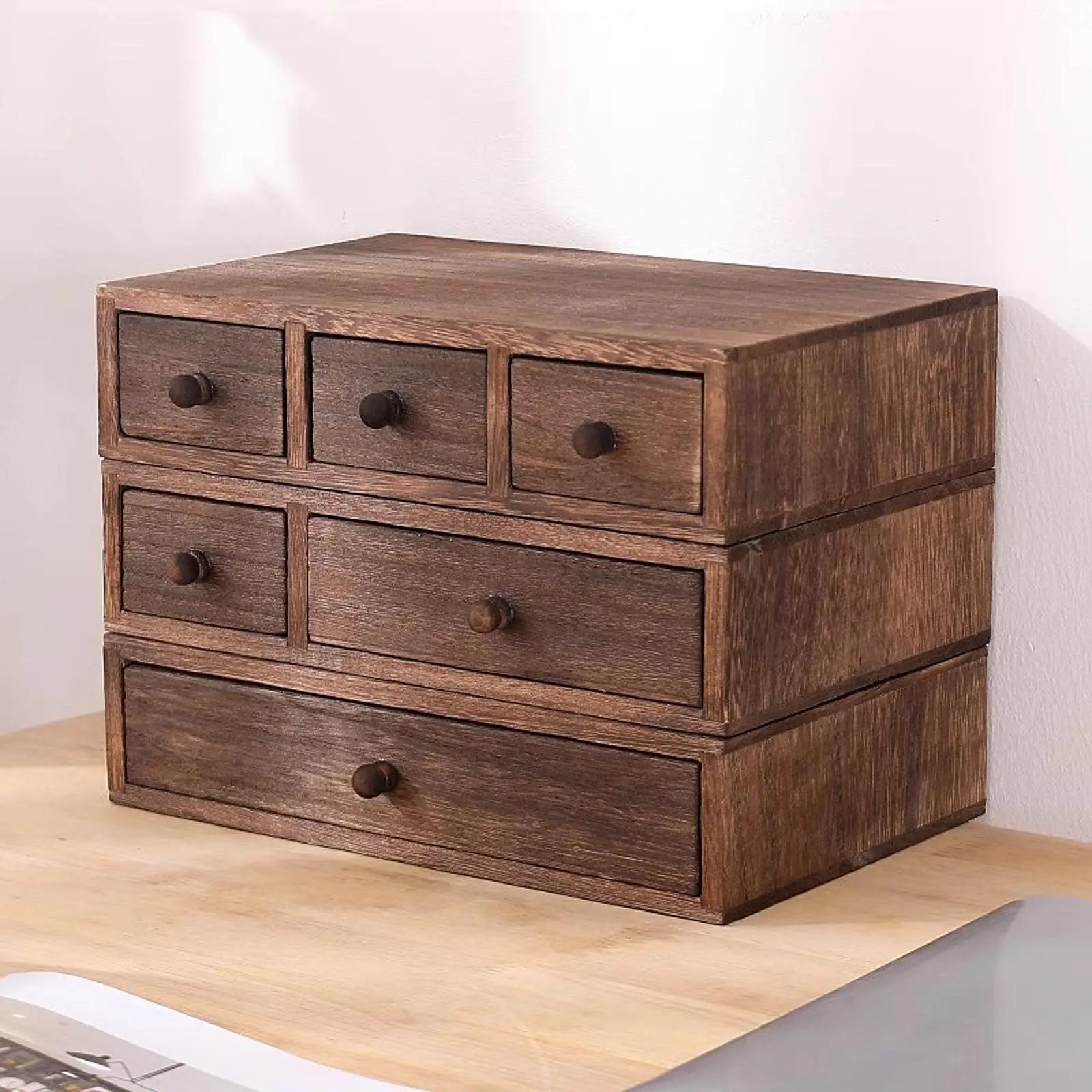 Wooden Desktop Organizer with Drawer Storage Box Compact Jewelry Makeup Organizer Portable for Office Home Bedroom Table Decor