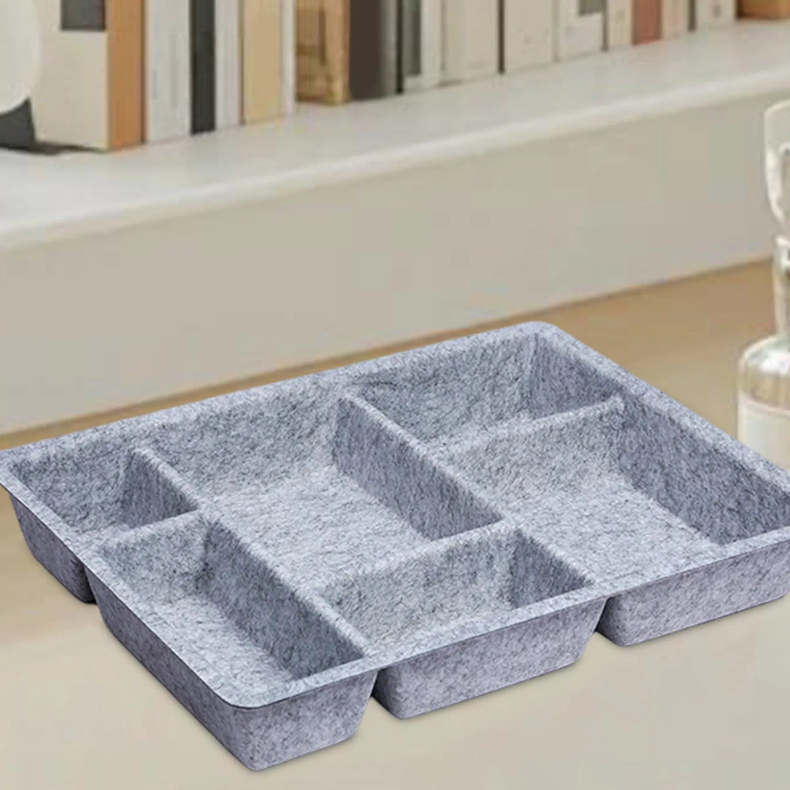 6 Compartments Felt Drawer Organizer Tray Versatile Multifunctional Desk Organisers for Desk Dresser Kitchen Light Pantry