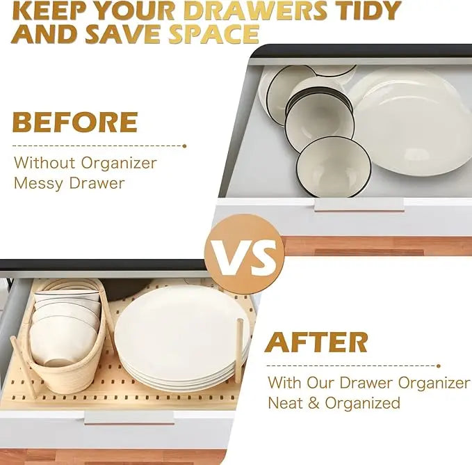 Wood Pegboard Drawer Organizer Storage Sturdy Organization Dish and Plate Organizer Peg Board System Adjustable for Utensils