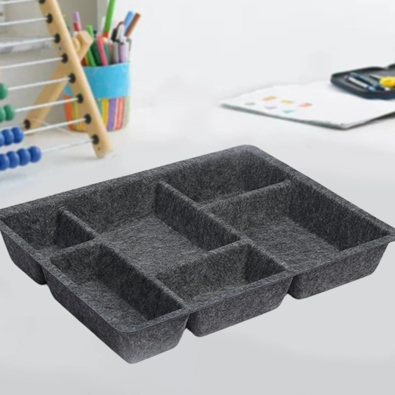 6 Compartments Felt Drawer Organizer Tray Versatile Multifunctional Desk Organisers for Desk Dresser Kitchen Light Pantry