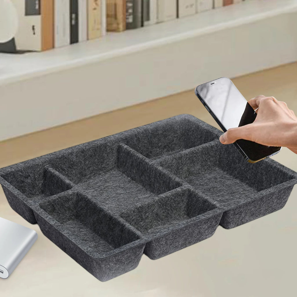 6 Compartments Felt Drawer Organizer Tray Versatile Multifunctional Desk Organisers for Desk Dresser Kitchen Light Pantry