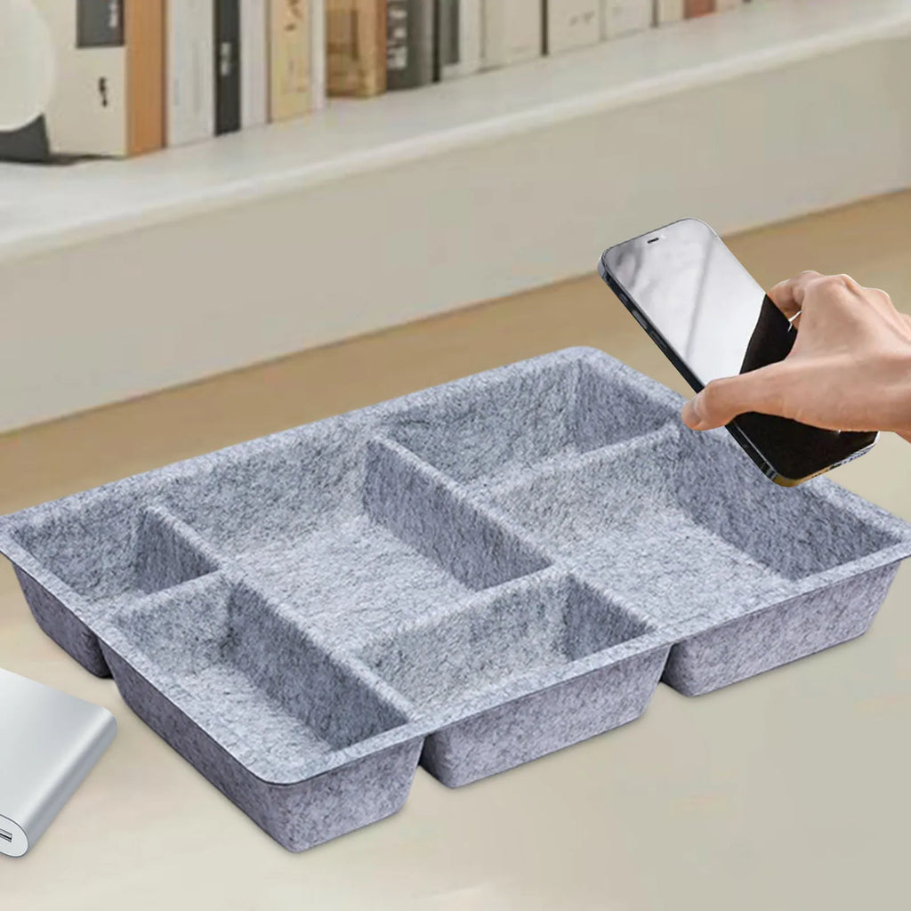 6 Compartments Felt Drawer Organizer Tray Versatile Multifunctional Desk Organisers for Desk Dresser Kitchen Light Pantry