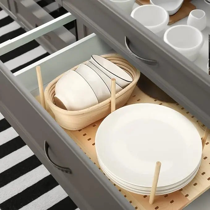 Wood Pegboard Drawer Organizer Storage Sturdy Organization Dish and Plate Organizer Peg Board System Adjustable for Utensils