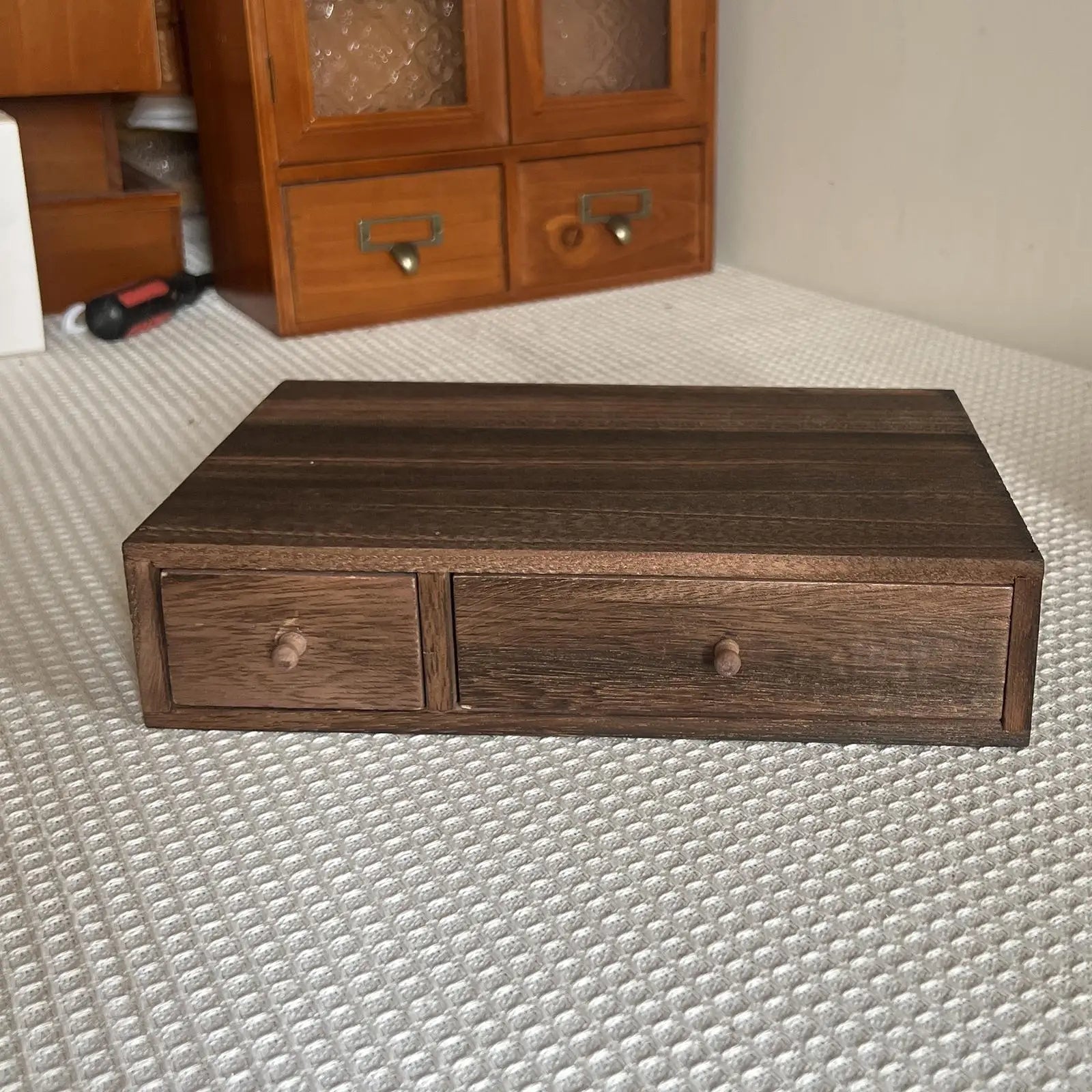 Wooden Desktop Organizer with Drawer Storage Box Compact Jewelry Makeup Organizer Portable for Office Home Bedroom Table Decor