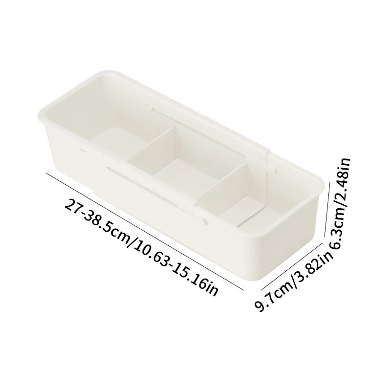 Drawer Organizer Expandable Utensil Tray For Kitchen Adjustable Flatware Stationery Cosmetics Holder White Cutlery Storage Box