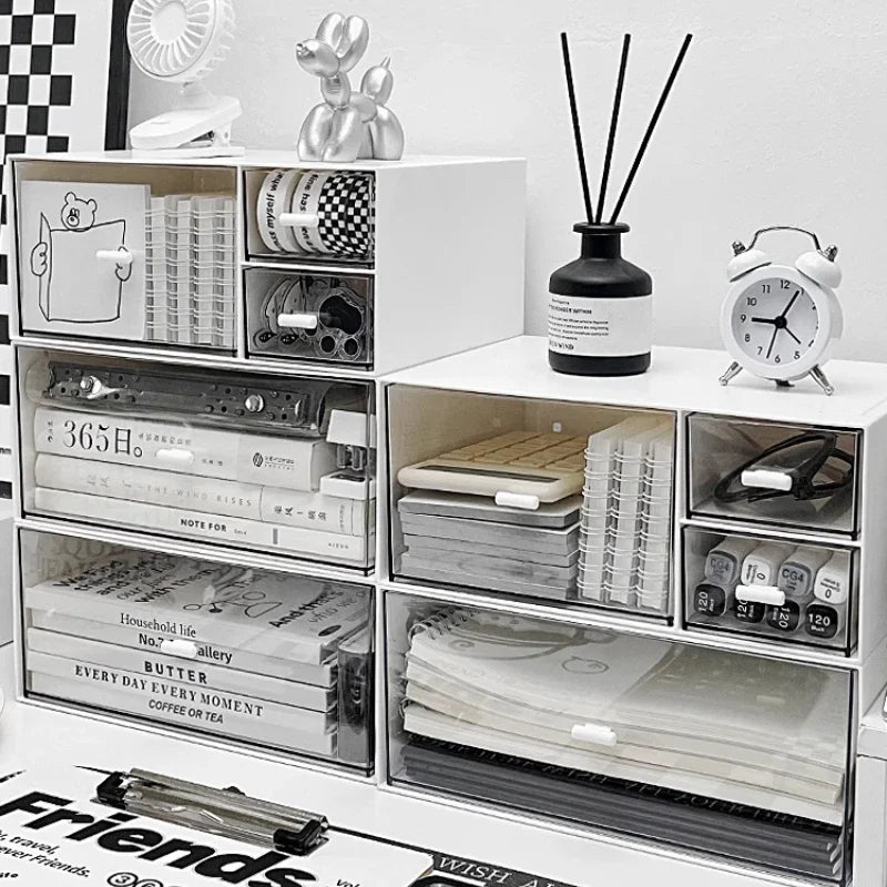 Simple Desktop Drawer Storage Box Organizer Student Dormitory Desk DIY Table Transparent Acrylic Stationery Tape Storage Rack