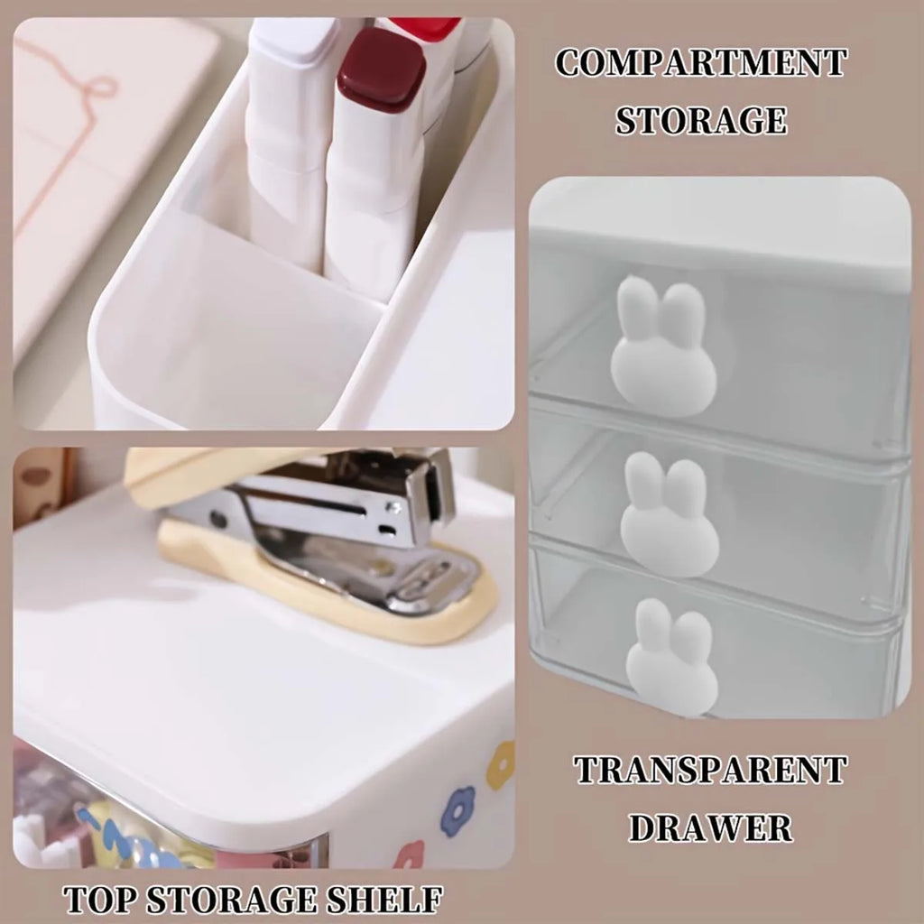 Desktop Organizer WIth Drawer Multifunctional Drawer Storage Box LargeCapacity Stationery Organizer For Cosmetic Office Supplies