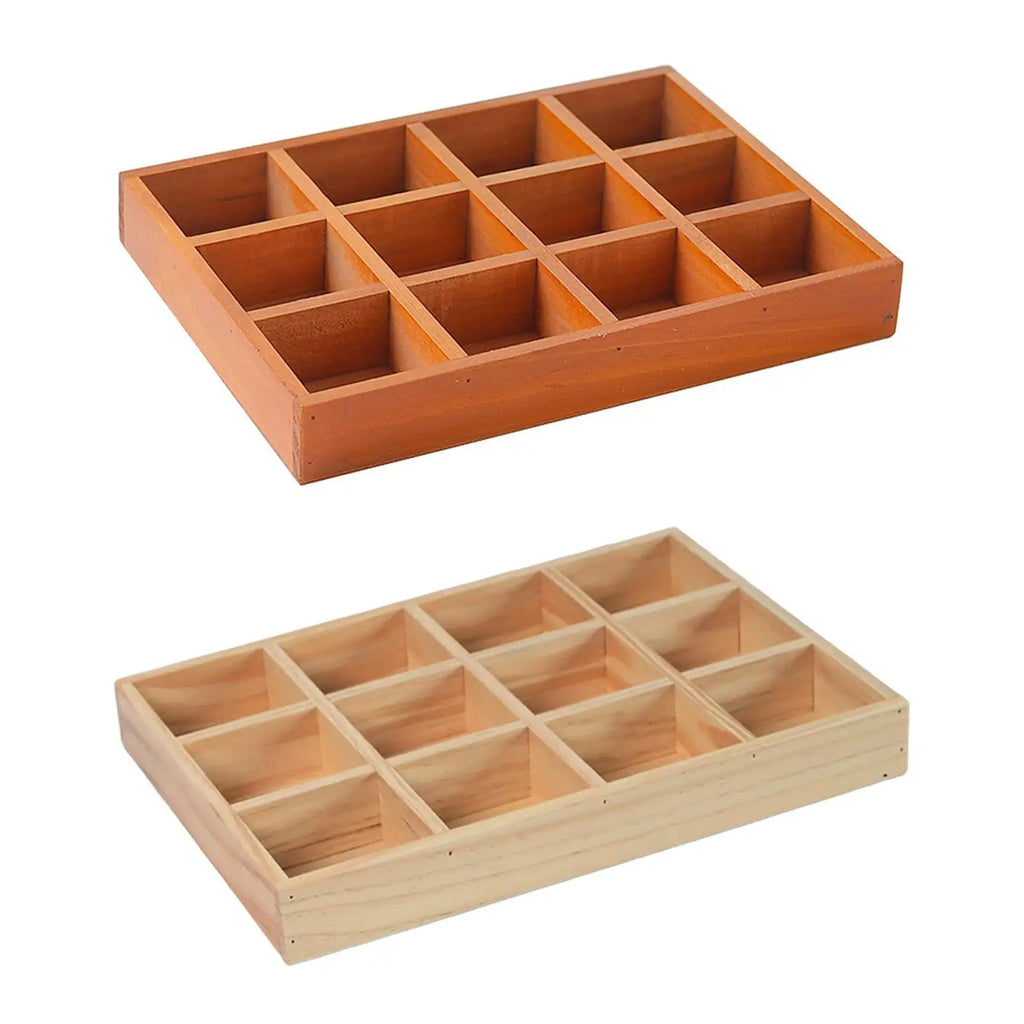 Wood Drawer Organizer with 12 Sections Rectangular Sturdy for for Arts and Crafts Supplies Multipurpose Cosmetics Divided Tray