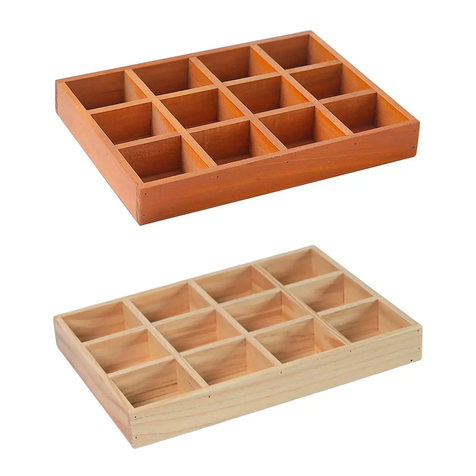 Wood Drawer Organizer with 12 Sections Rectangular Sturdy for for Arts and Crafts Supplies Multipurpose Cosmetics Divided Tray
