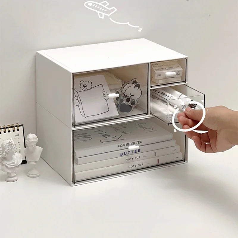 Simple Desktop Drawer Storage Box Organizer Student Dormitory Desk DIY Table Transparent Acrylic Stationery Tape Storage Rack