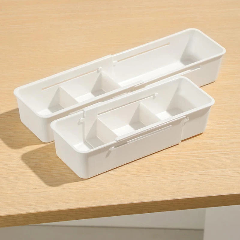 Drawer Organizer Expandable Utensil Tray For Kitchen Adjustable Flatware Stationery Cosmetics Holder White Cutlery Storage Box