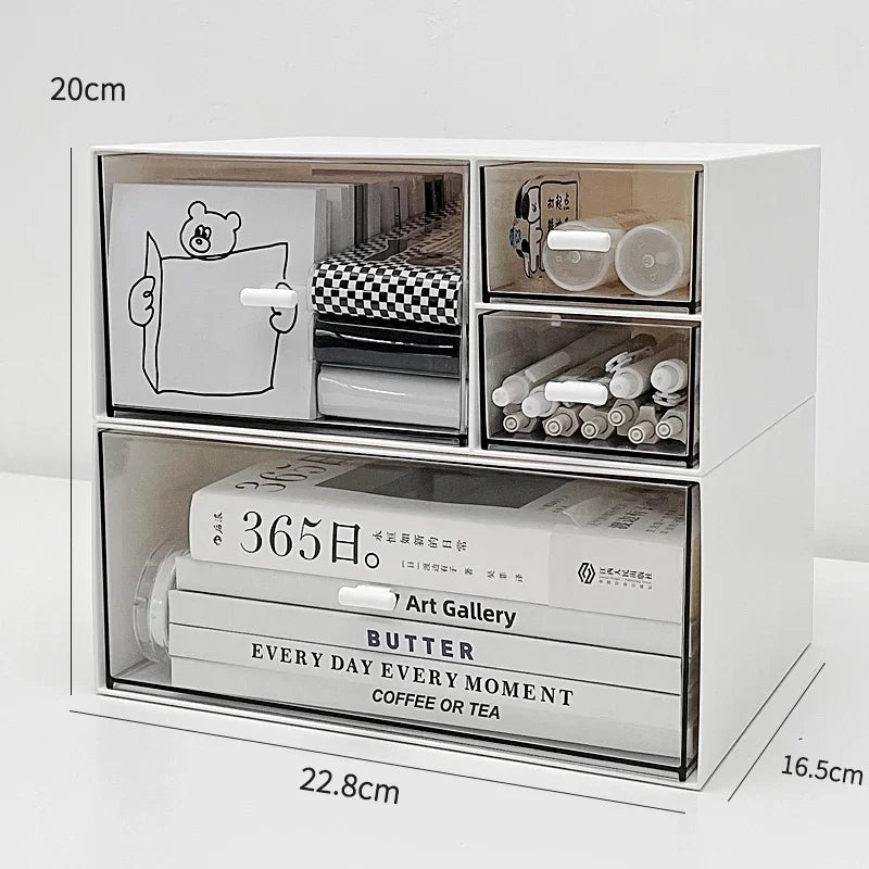 Simple Desktop Drawer Storage Box Organizer Student Dormitory Desk DIY Table Transparent Acrylic Stationery Tape Storage Rack