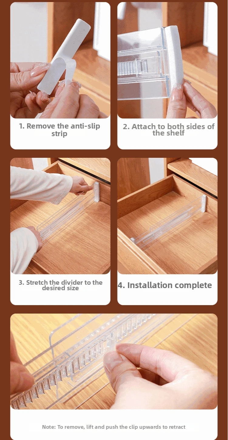 Drawer Dividers, Adjustable Drawer Organizer, Clear Expandable Dresser Organizer for Clothes Kitchen Utensils Tableware Draw