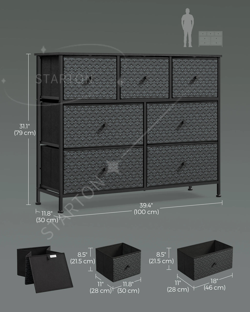 Dresser for Bedroom Closet Organizer and Storage Cabinet with 7 Fabric Drawers Chest of Drawers