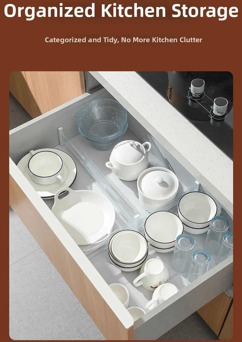 Drawer Dividers, Adjustable Drawer Organizer, Clear Expandable Dresser Organizer for Clothes Kitchen Utensils Tableware Draw
