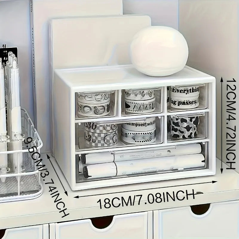 Desktop Organizer with Six Drawers-Spacious and Multifunctional Container,Perfect for Office Supplies,Stationery,Dorm Essentials