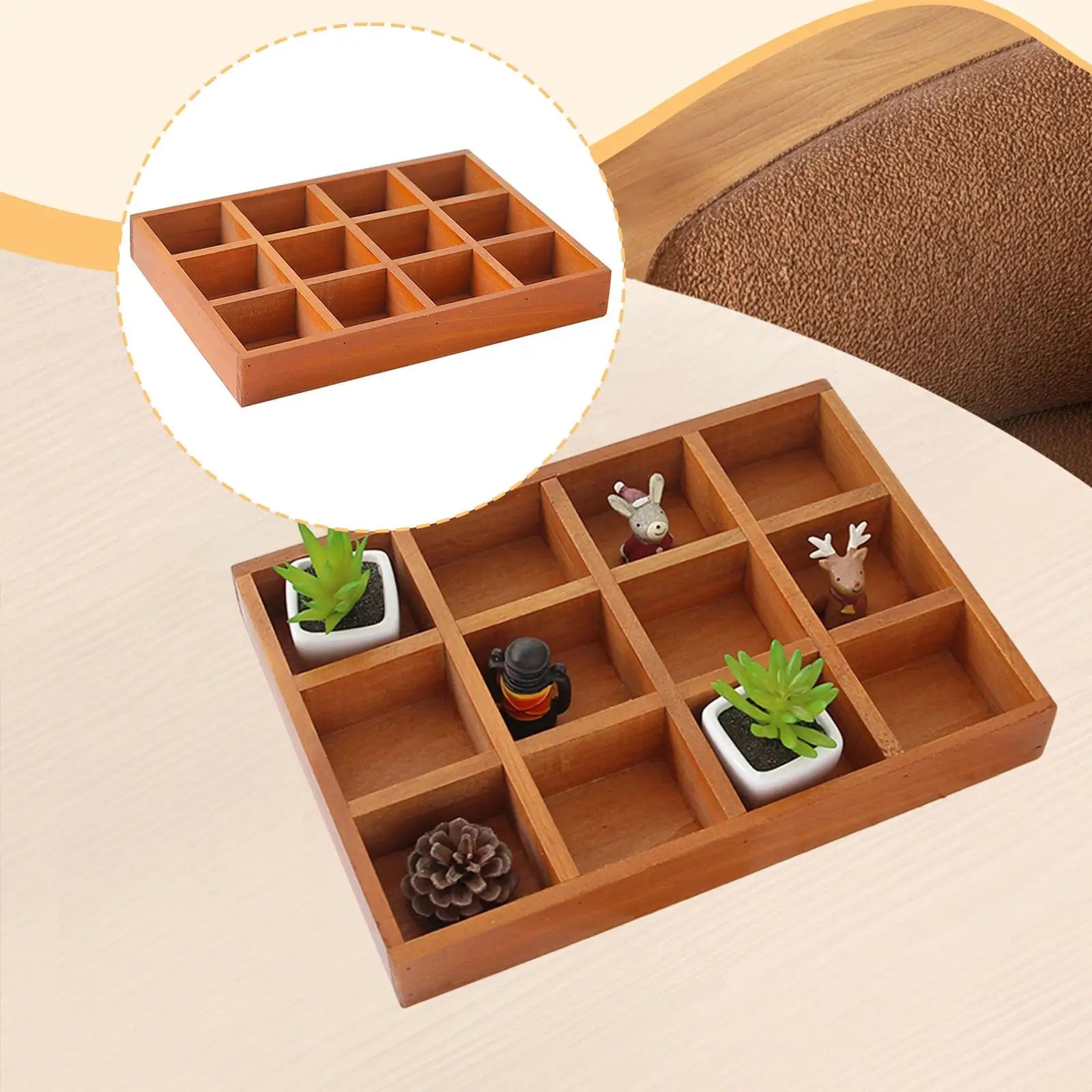 Wood Drawer Organizer with 12 Sections Rectangular Sturdy for for Arts and Crafts Supplies Multipurpose Cosmetics Divided Tray