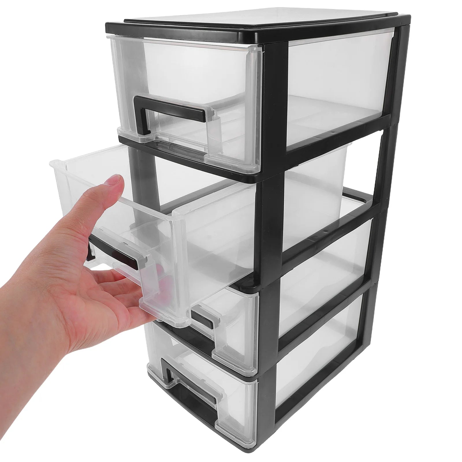 Drawer Type Storage Box Four Layer Transparent Black White Desktop Organizer Plastic Organizer For Office Study Room Home
