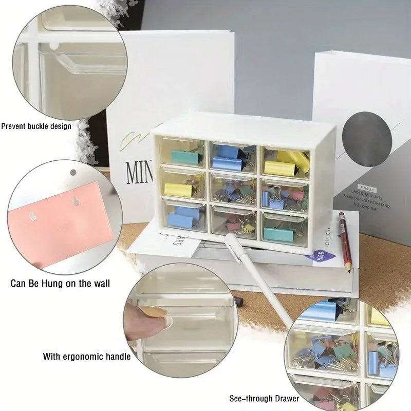 1pc Mini Drawer Organizer Small Organizer With Drawers Plastic Desktop Storage Box With 9 Drawers Desk Craft Organizer For Offic