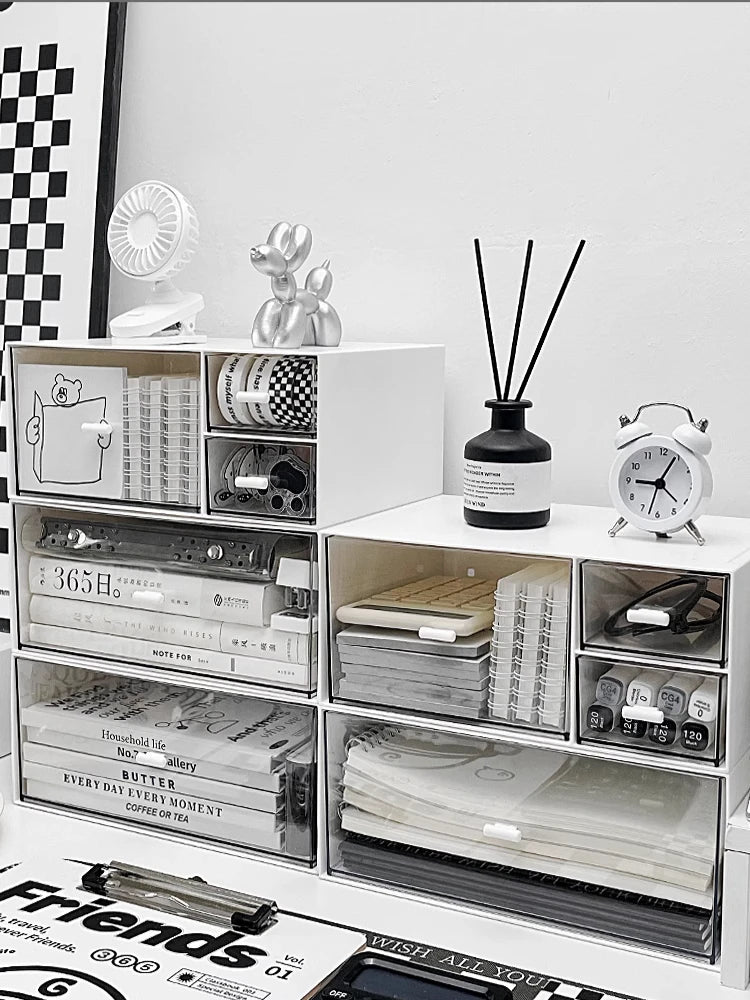 Simple Desktop Drawer Storage Box Organizer Student Dormitory Desk DIY Table Transparent Acrylic Stationery Tape Storage Rack