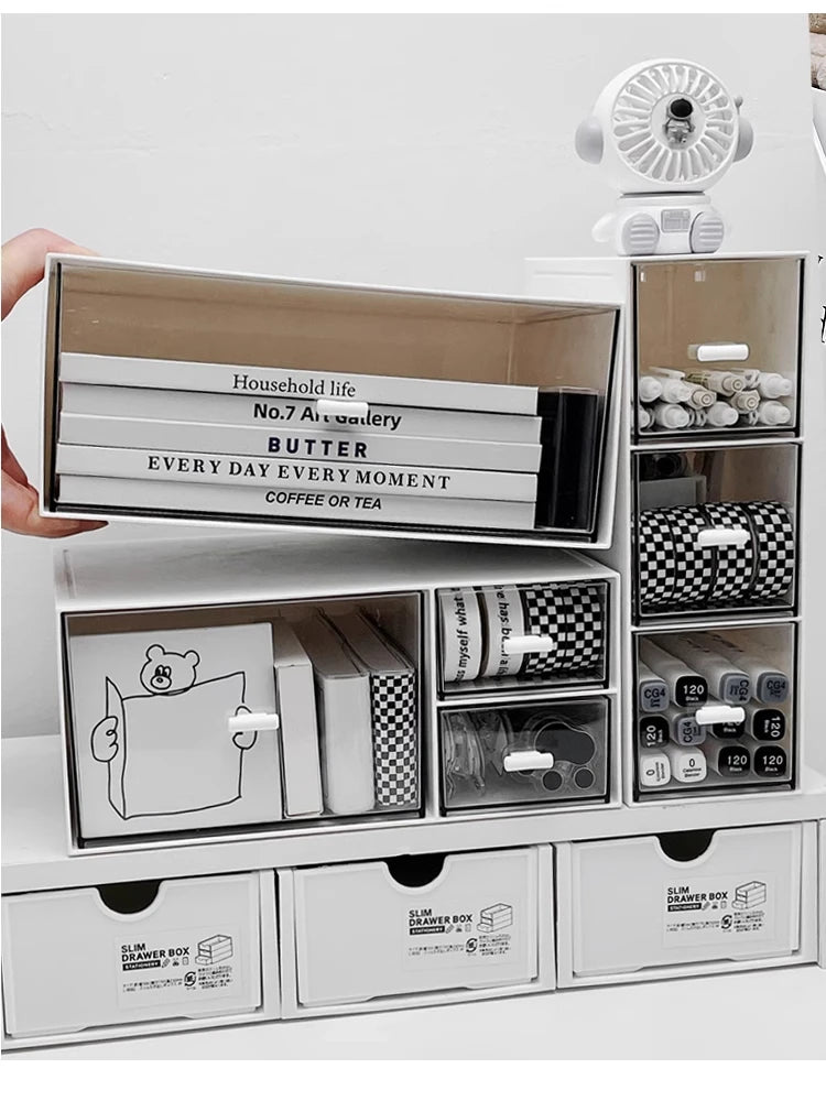 Simple Desktop Drawer Storage Box Organizer Student Dormitory Desk DIY Table Transparent Acrylic Stationery Tape Storage Rack