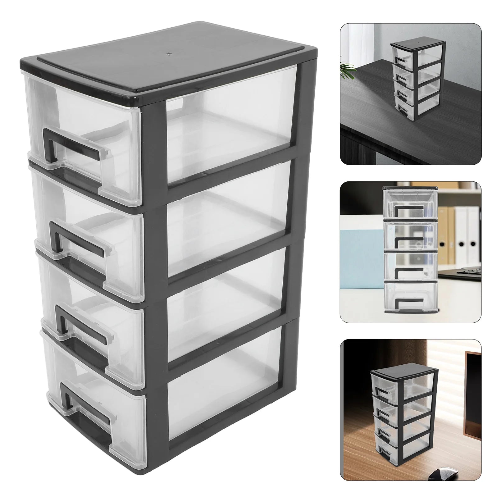Drawer Type Storage Box Four Layer Transparent Black White Desktop Organizer Plastic Organizer For Office Study Room Home