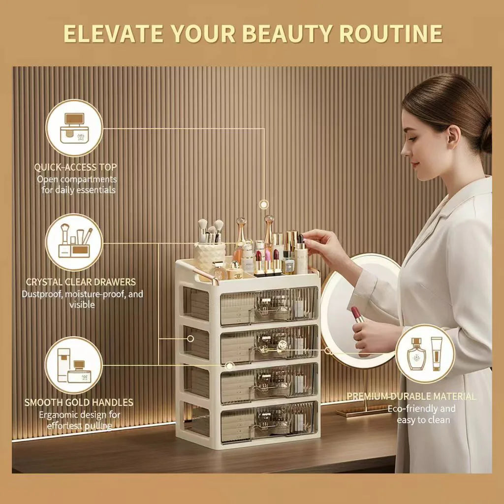 Fashion Makeup Organizer Drawer Type Cosmetic Storage Box Large Capacity Skincare Organizer for Bathroom Vanity Desk