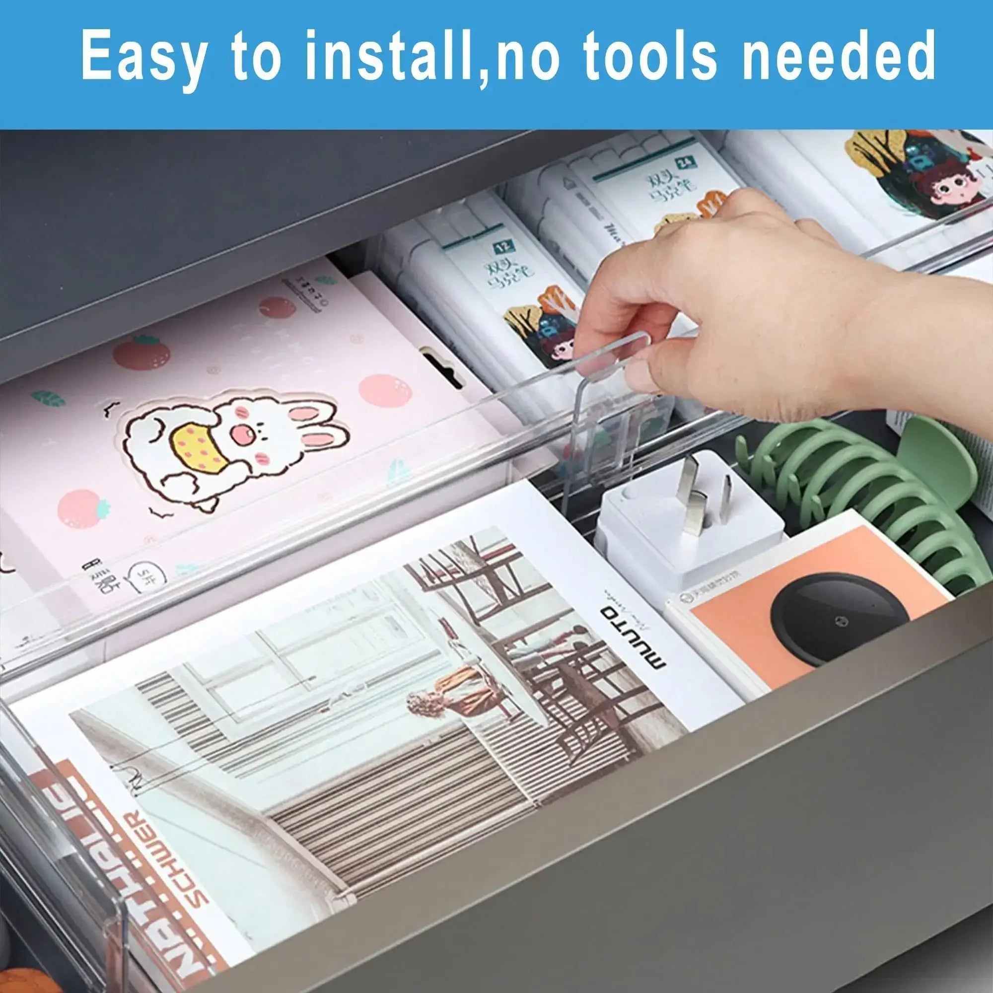 Drawer Dividers Organizers 1 Pack Adjustable 8cm High Expandable from 27.7-52.5cm Kitchen Drawer Organizer Clear Plastic