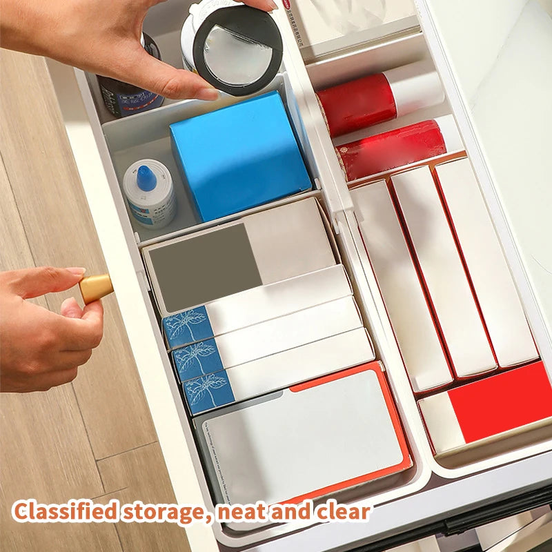 Drawer Organizer Expandable Utensil Tray For Kitchen Adjustable Flatware Stationery Cosmetics Holder White Cutlery Storage Box