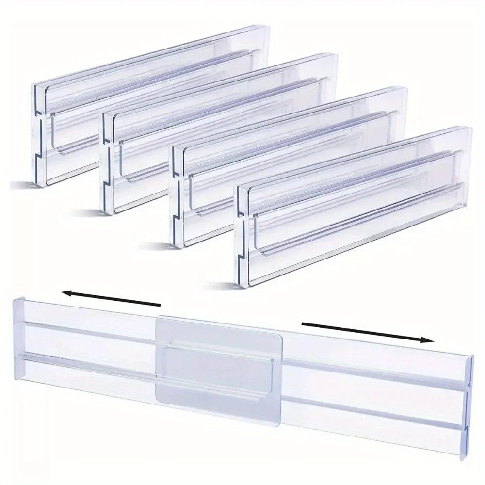 Drawer Dividers Organizers 1 Pack Adjustable 8cm High Expandable from 27.7-52.5cm Kitchen Drawer Organizer Clear Plastic