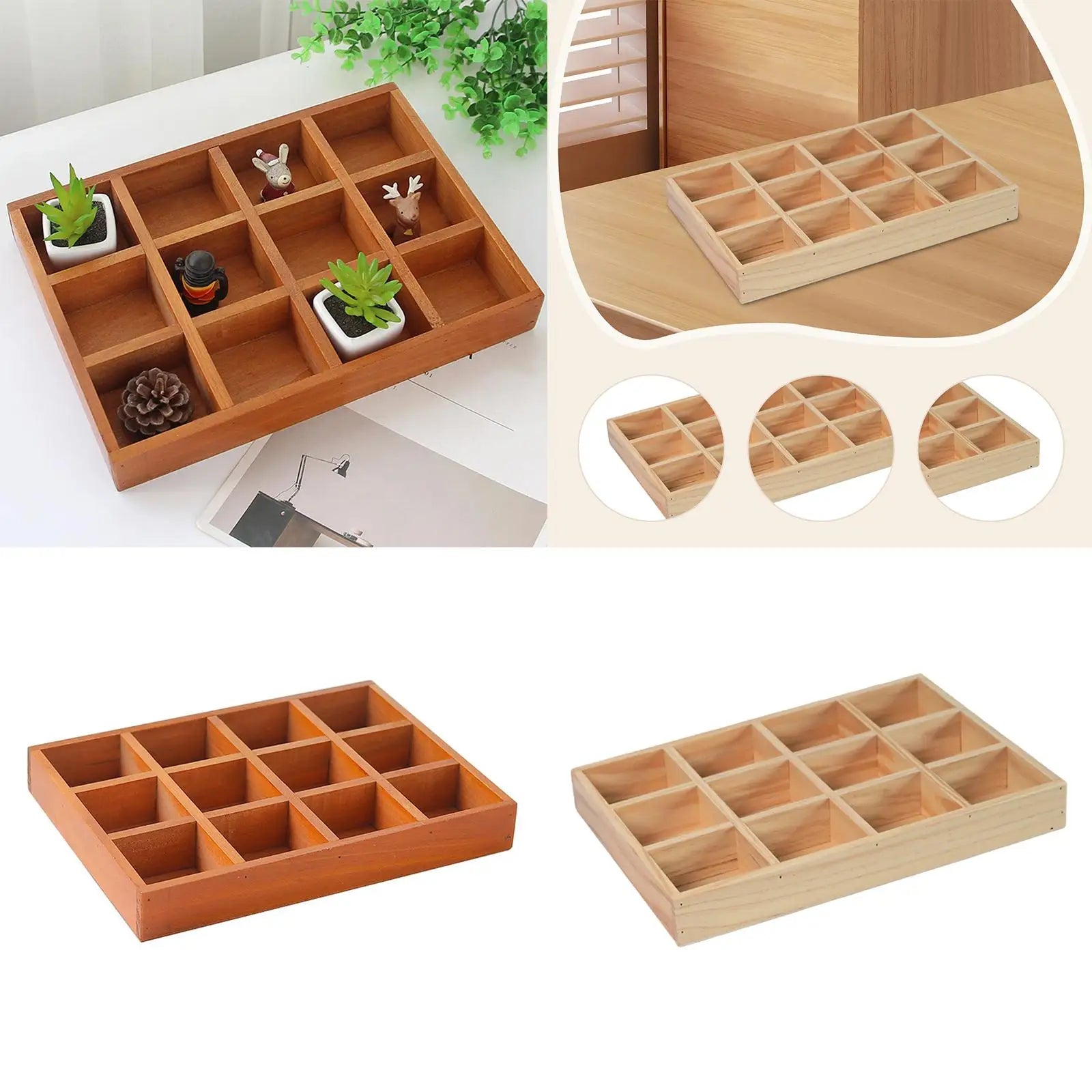 Wood Drawer Organizer with 12 Sections Rectangular Sturdy for for Arts and Crafts Supplies Multipurpose Cosmetics Divided Tray