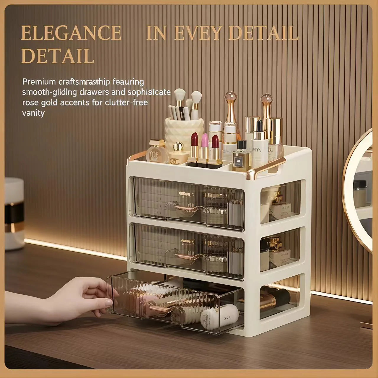 Fashion Makeup Organizer Drawer Type Cosmetic Storage Box Large Capacity Skincare Organizer for Bathroom Vanity Desk