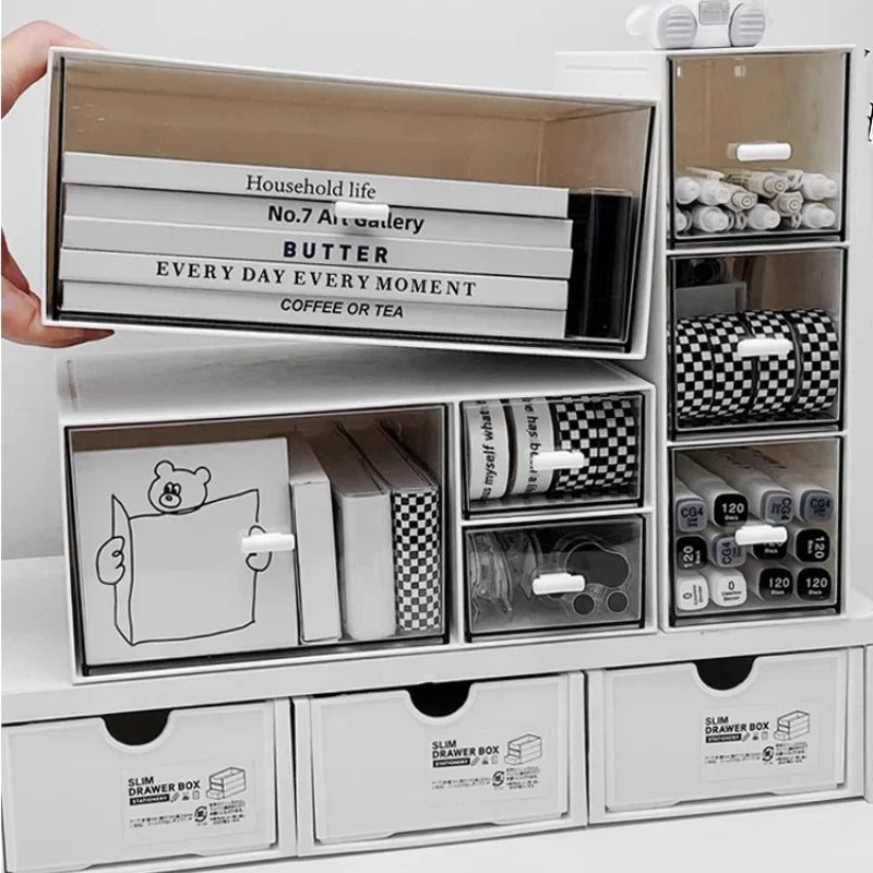 Simple Desktop Drawer Storage Box Organizer Student Dormitory Desk DIY Table Transparent Acrylic Stationery Tape Storage Rack