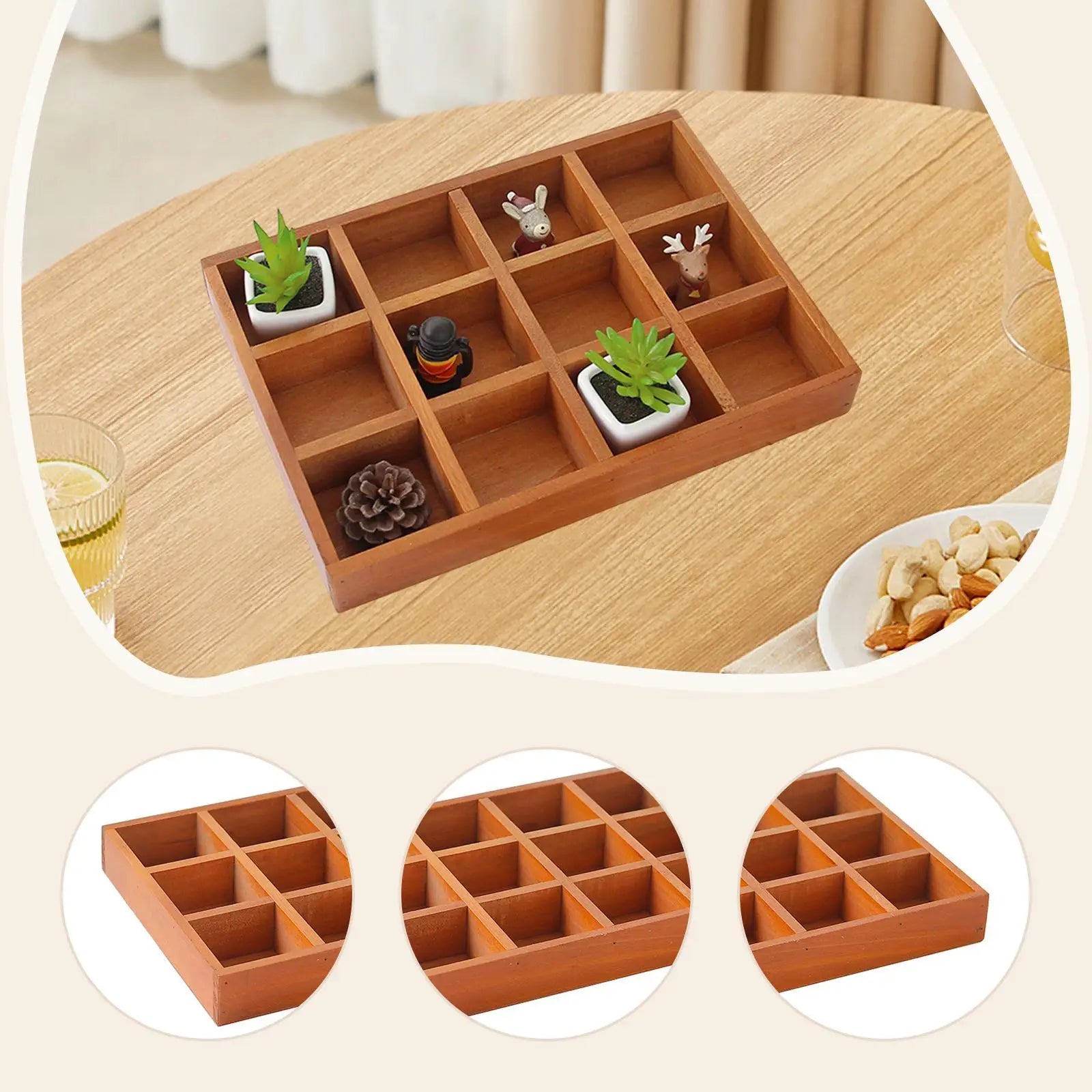 Wood Drawer Organizer with 12 Sections Rectangular Sturdy for for Arts and Crafts Supplies Multipurpose Cosmetics Divided Tray
