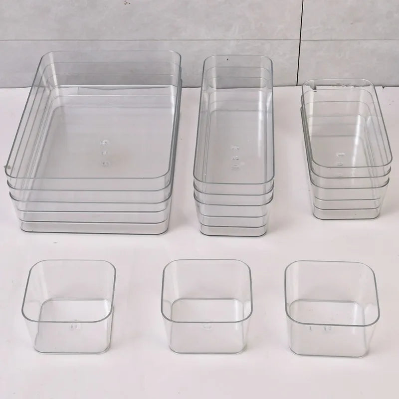 Desk Drawer Organizers Clear Cosmetic Storage Box Transparent Stationery Organizer Storage Bin Kitchen Bathroom Organizer Tools