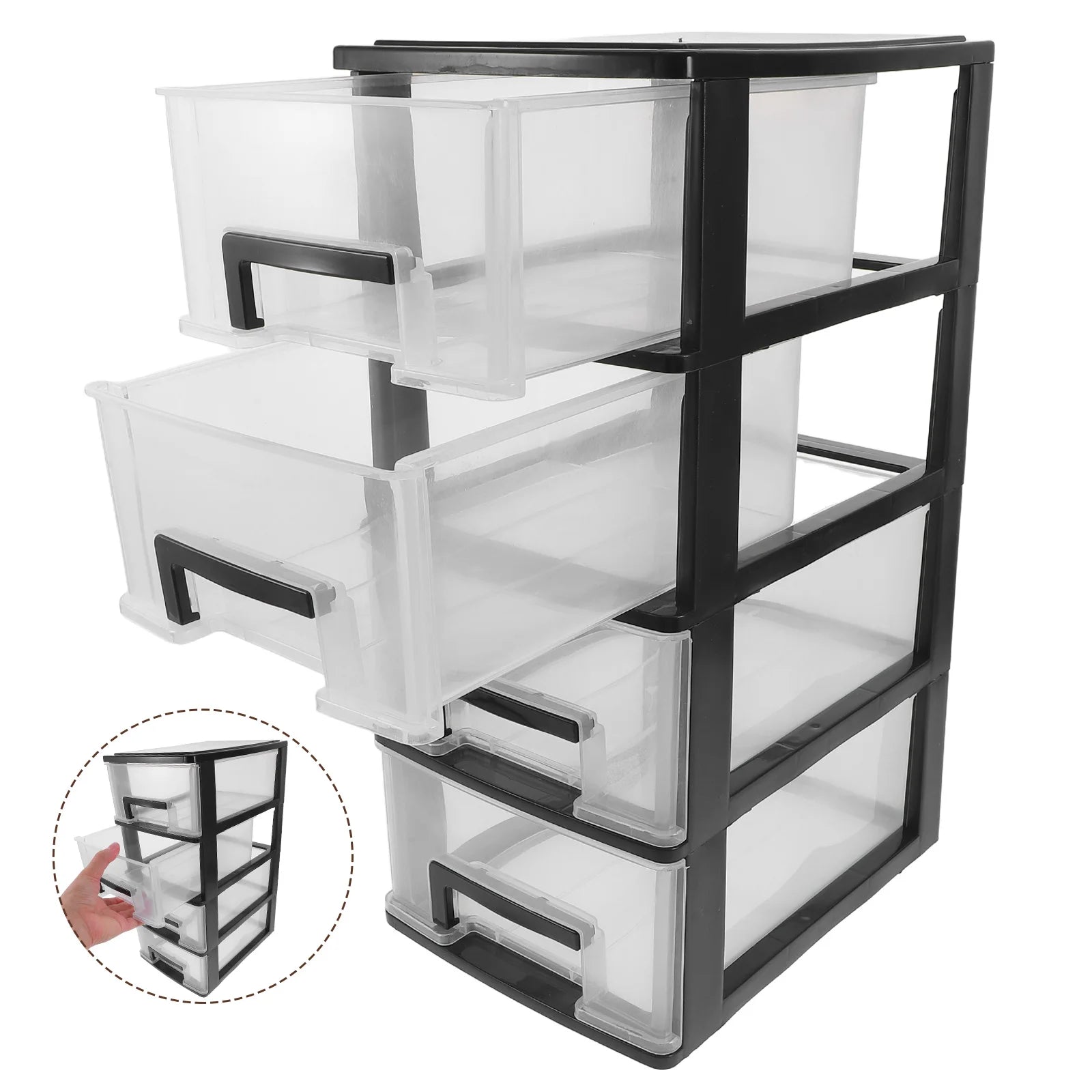 Drawer Type Storage Box Four Layer Transparent Black White Desktop Organizer Plastic Organizer For Office Study Room Home