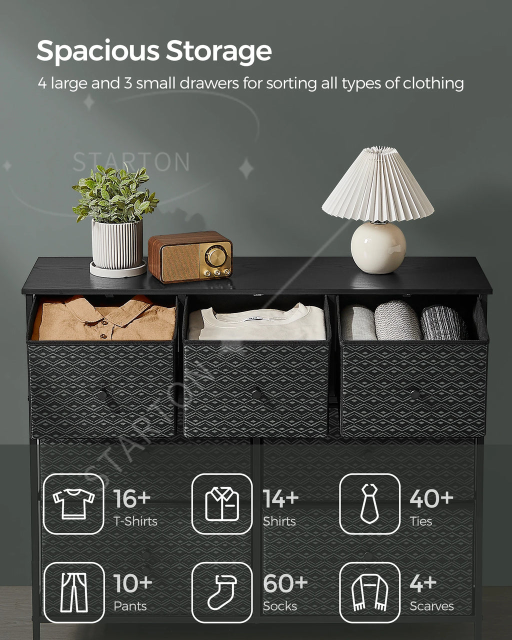 Dresser for Bedroom Closet Organizer and Storage Cabinet with 7 Fabric Drawers Chest of Drawers