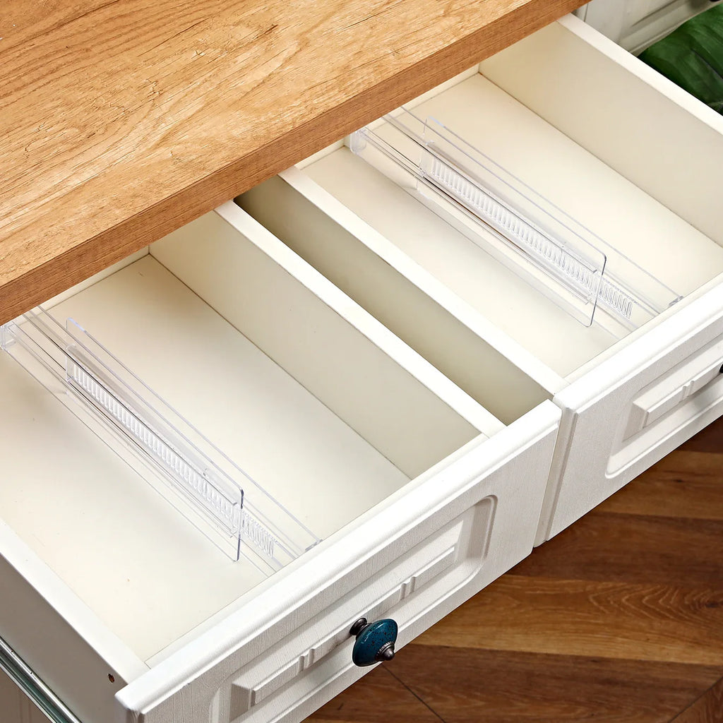 Drawer Dividers, Adjustable Drawer Organizer, Clear Expandable Dresser Organizer for Clothes Kitchen Utensils Tableware Draw