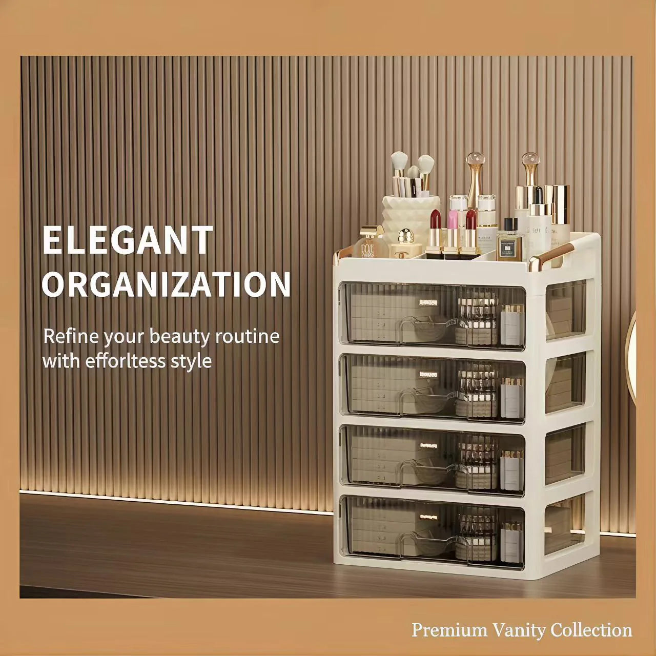 Fashion Makeup Organizer Drawer Type Cosmetic Storage Box Large Capacity Skincare Organizer for Bathroom Vanity Desk