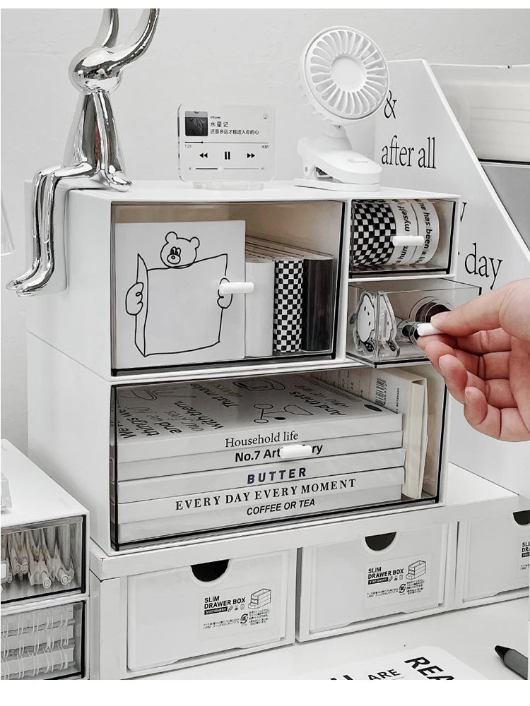 Simple Desktop Drawer Storage Box Organizer Student Dormitory Desk DIY Table Transparent Acrylic Stationery Tape Storage Rack