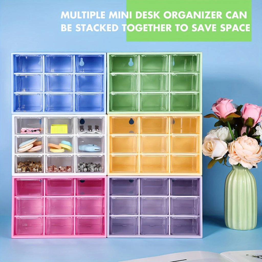 1pc Mini Drawer Organizer Small Organizer With Drawers Plastic Desktop Storage Box With 9 Drawers Desk Craft Organizer For Offic