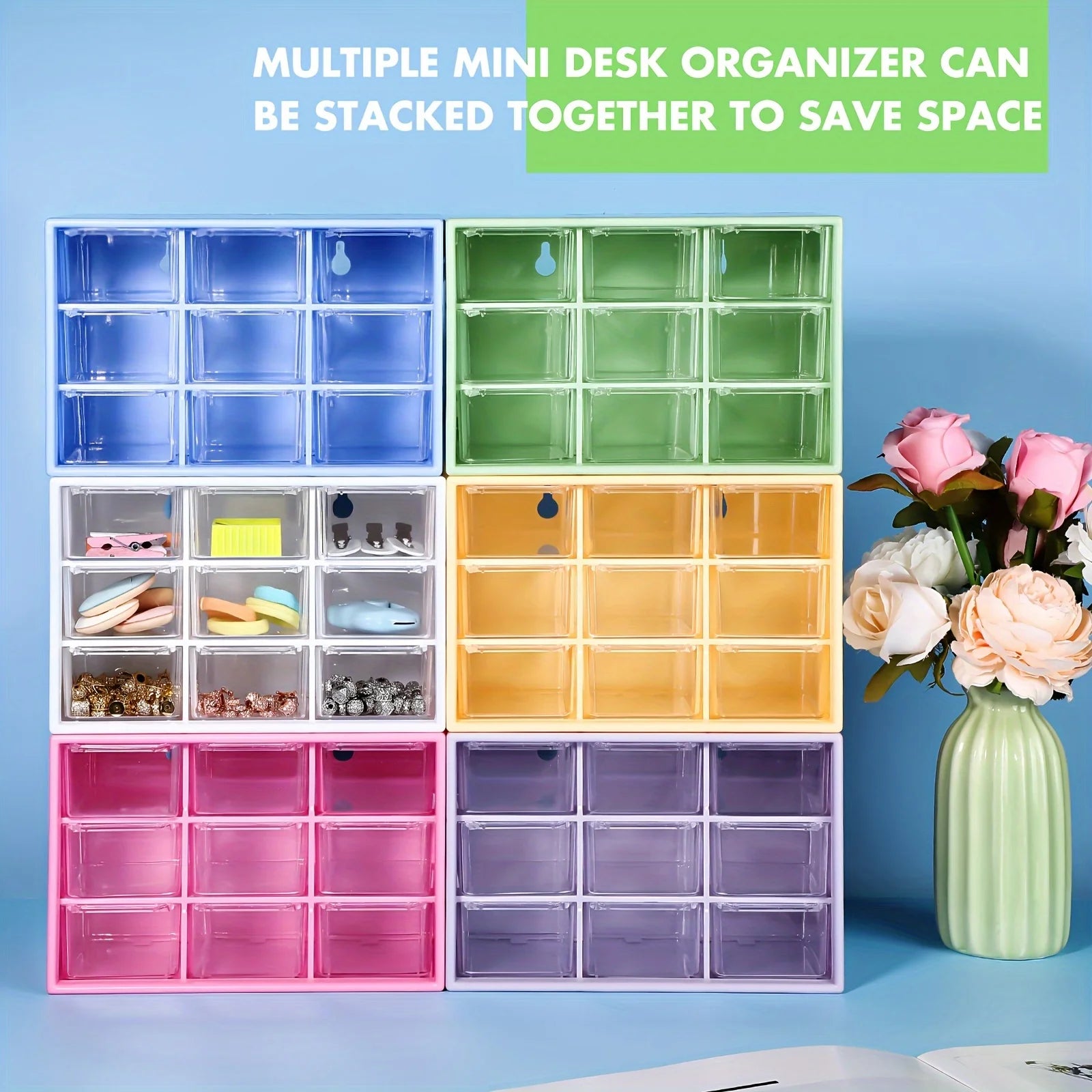 1pc Mini Drawer Organizer Small Organizer With Drawers Plastic Desktop Storage Box With 9 Drawers Desk Craft Organizer For Offic