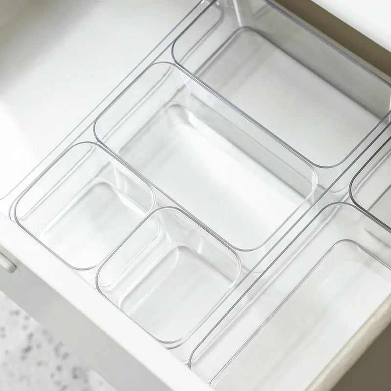 Desk Drawer Organizers Clear Cosmetic Storage Box Transparent Stationery Organizer Storage Bin Kitchen Bathroom Organizer Tools