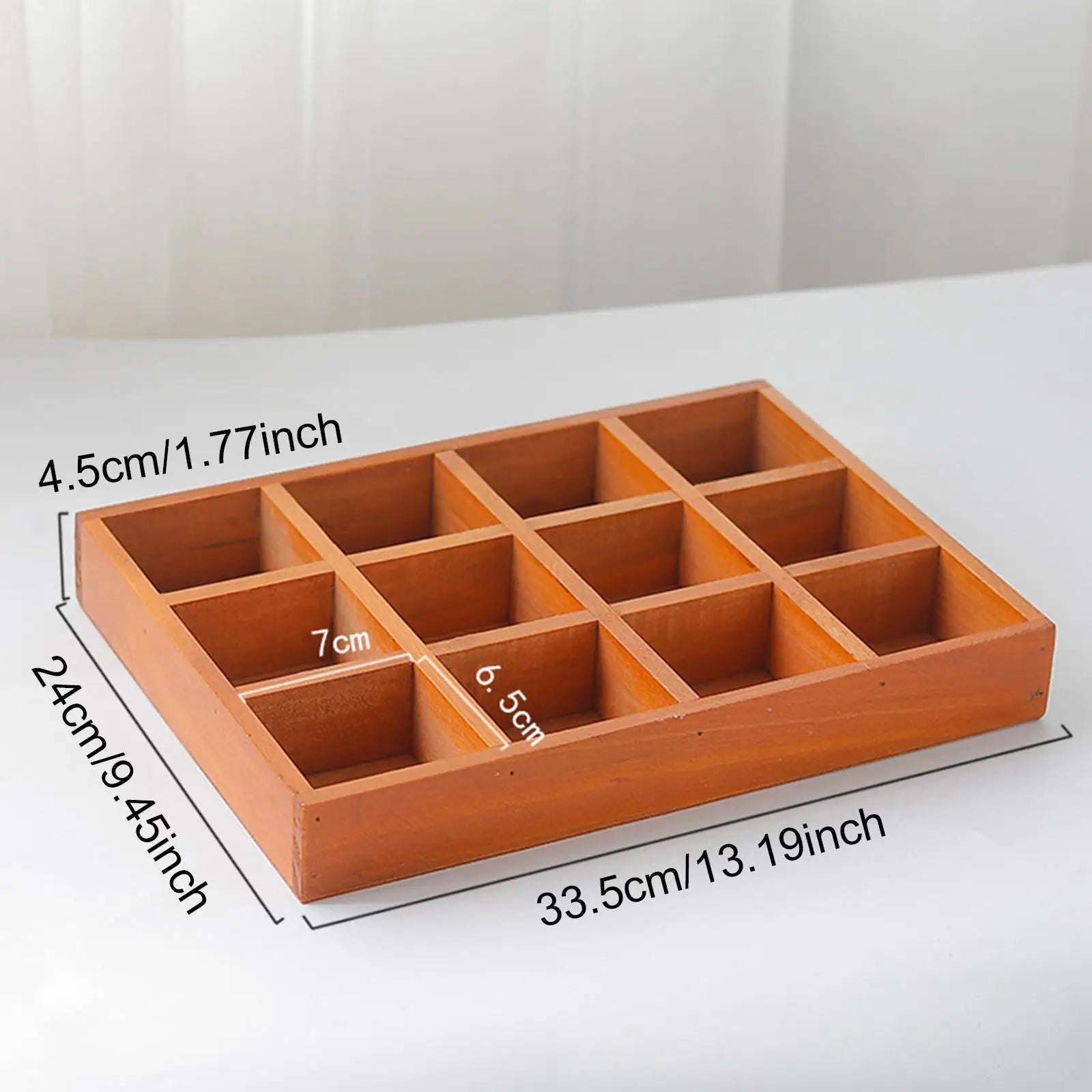 Wood Drawer Organizer with 12 Sections Rectangular Sturdy for for Arts and Crafts Supplies Multipurpose Cosmetics Divided Tray