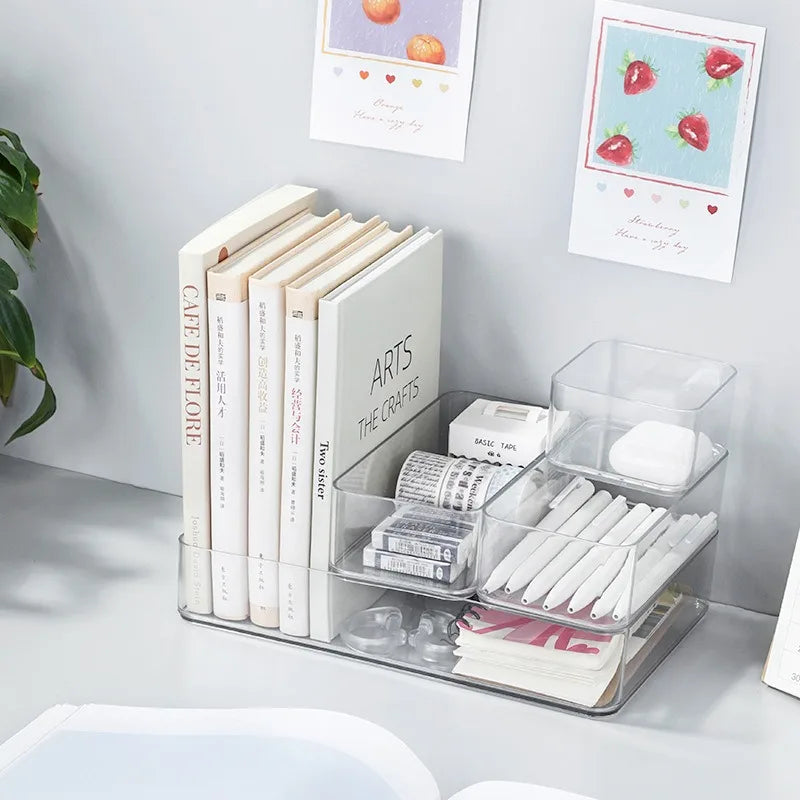Desk Drawer Organizers Clear Cosmetic Storage Box Transparent Stationery Organizer Storage Bin Kitchen Bathroom Organizer Tools